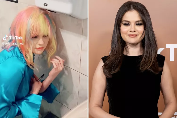 How did Selena Gomez fix her rainbow wig with a bathroom hand dryer?